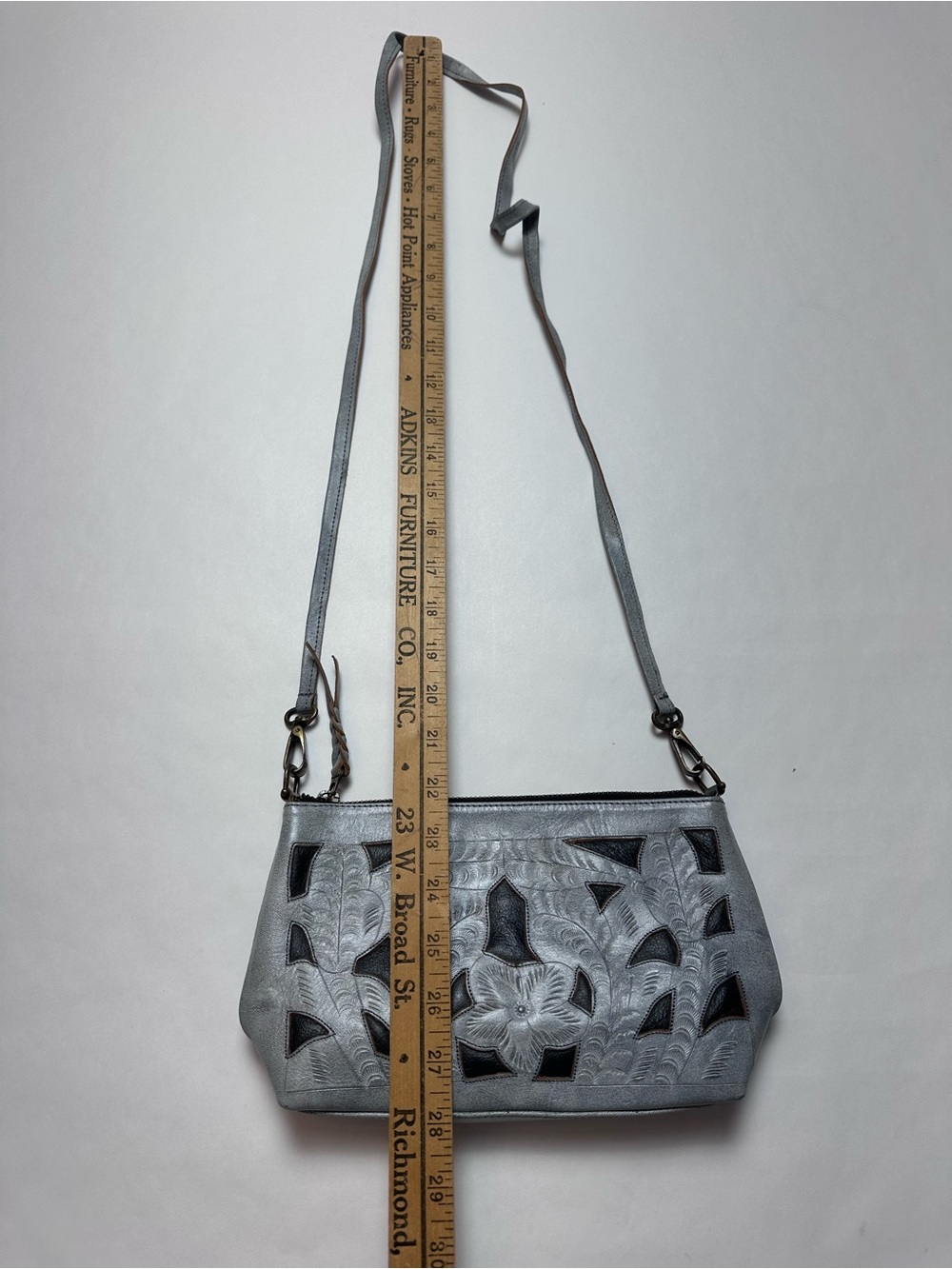 Artisan Silver Tooled Leather Cutout Crossbody Bag Boho Western Festival - Picture 12 of 13
